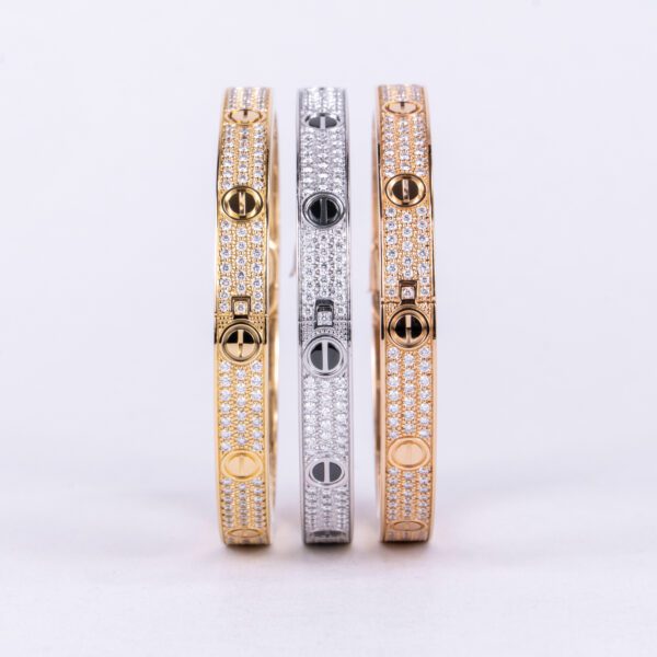 Cartier 18k White Gold 6.7mm Pave Diamond Love Bracelet Size 19 - Image 12