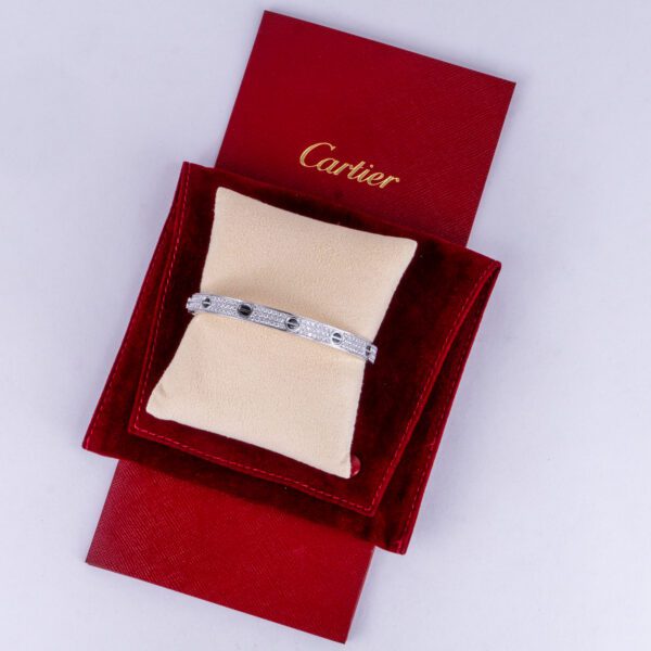 Cartier 18k White Gold 6.7mm Pave Diamond Love Bracelet Size 19 - Image 3