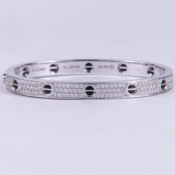 Cartier 18k White Gold 6.7mm Pave Diamond Love Bracelet Size 19 - Image 4