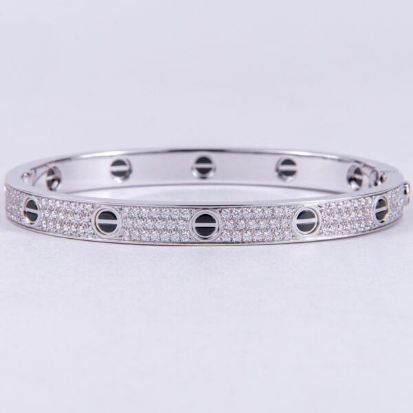 Cartier 18k White Gold 6.7mm Pave Diamond Love Bracelet Size 19 - Image 5