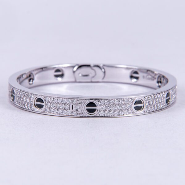 Cartier 18k White Gold 6.7mm Pave Diamond Love Bracelet Size 19 - Image 6