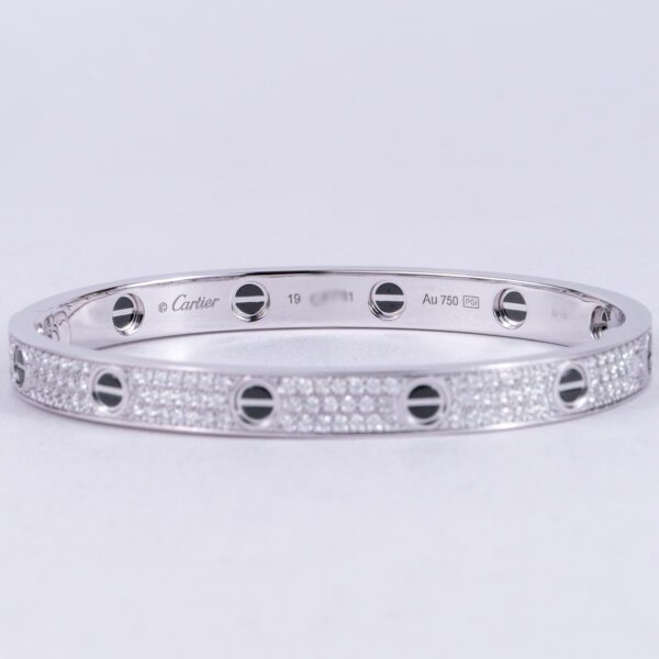 Cartier 18k White Gold 6.7mm Pave Diamond Love Bracelet Size 19 - Image 8