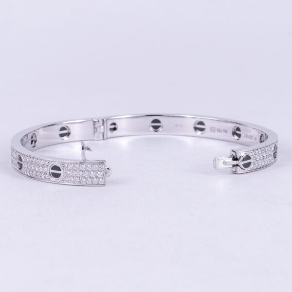Cartier 18k White Gold 6.7mm Pave Diamond Love Bracelet Size 19 - Image 9