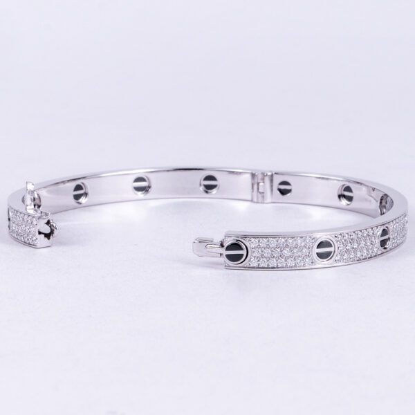 Cartier 18k White Gold 6.7mm Pave Diamond Love Bracelet Size 19 - Image 10