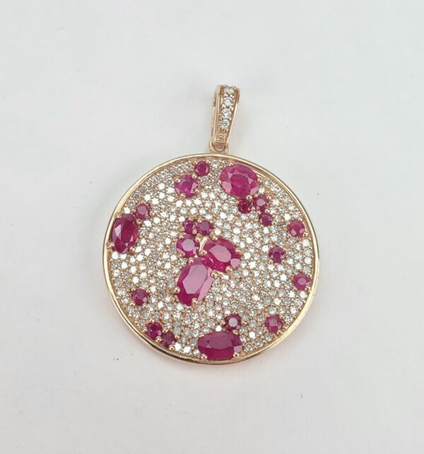Effy 14k Rose Gold 3.50ctw Natural Ruby Pave Diamond Circle Drop Pendant 1 3/8'' - Image 3