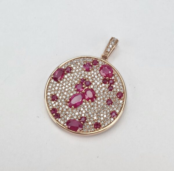 Effy 14k Rose Gold 3.50ctw Natural Ruby Pave Diamond Circle Drop Pendant 1 3/8'' - Image 4
