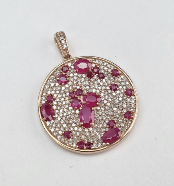 Effy 14k Rose Gold 3.50ctw Natural Ruby Pave Diamond Circle Drop Pendant 1 3/8'' - Image 5