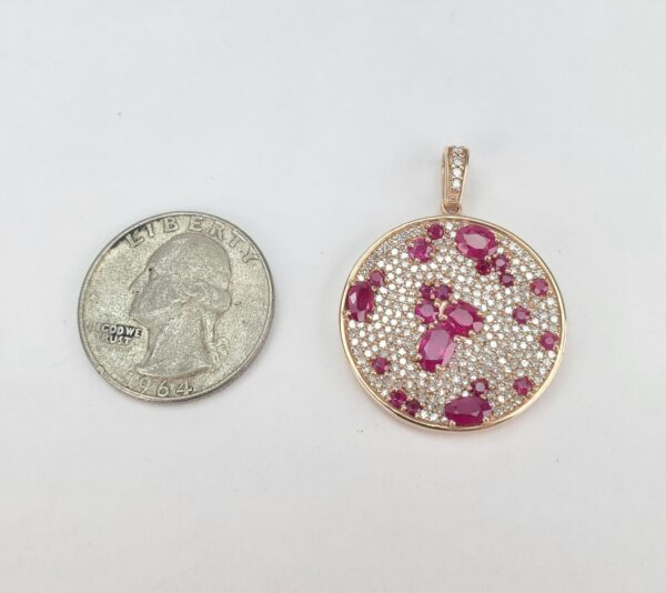 Effy 14k Rose Gold 3.50ctw Natural Ruby Pave Diamond Circle Drop Pendant 1 3/8'' - Image 8