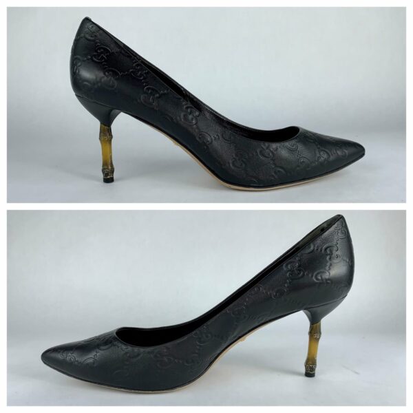 Gucci Kristen Guccissima Black Leather Bamboo Heel Pumps - Image 3