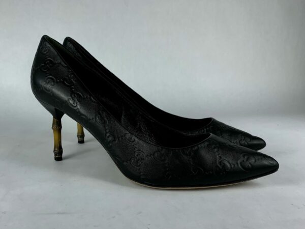 Gucci Kristen Guccissima Black Leather Bamboo Heel Pumps - Image 6