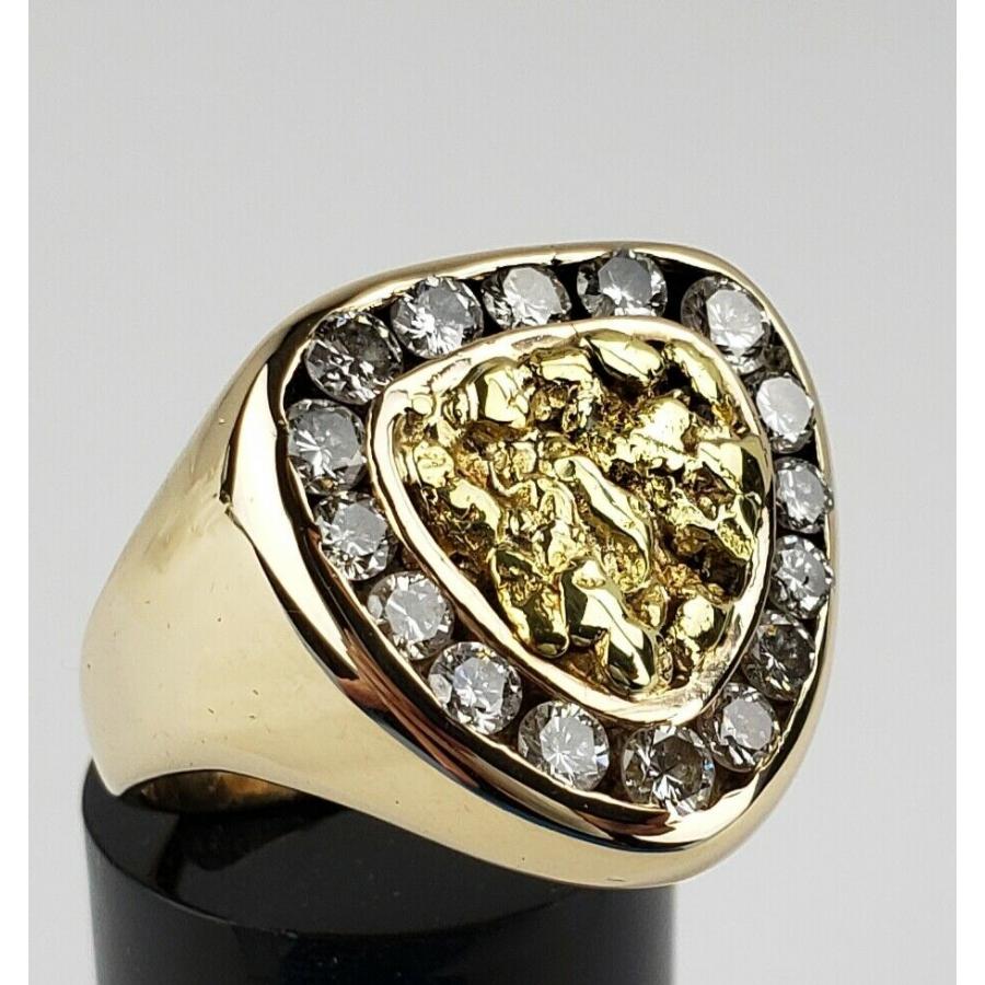 14k - 22k Yellow Gold 1.35ctw Diamond Real Nugget Ring Mens Unisex