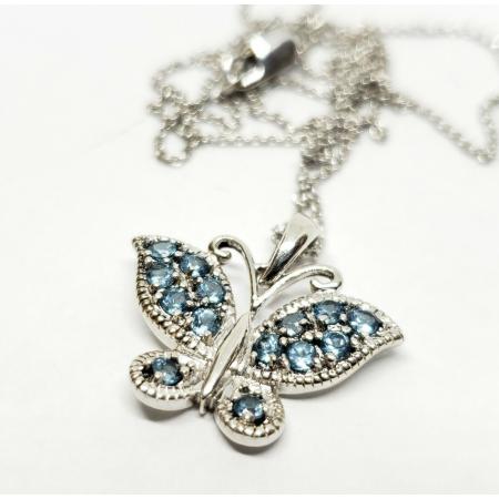 925-Sterling-Silver-Blue-Stone-Butterfly-Pendant-Curb-Necklace-18-174287455370