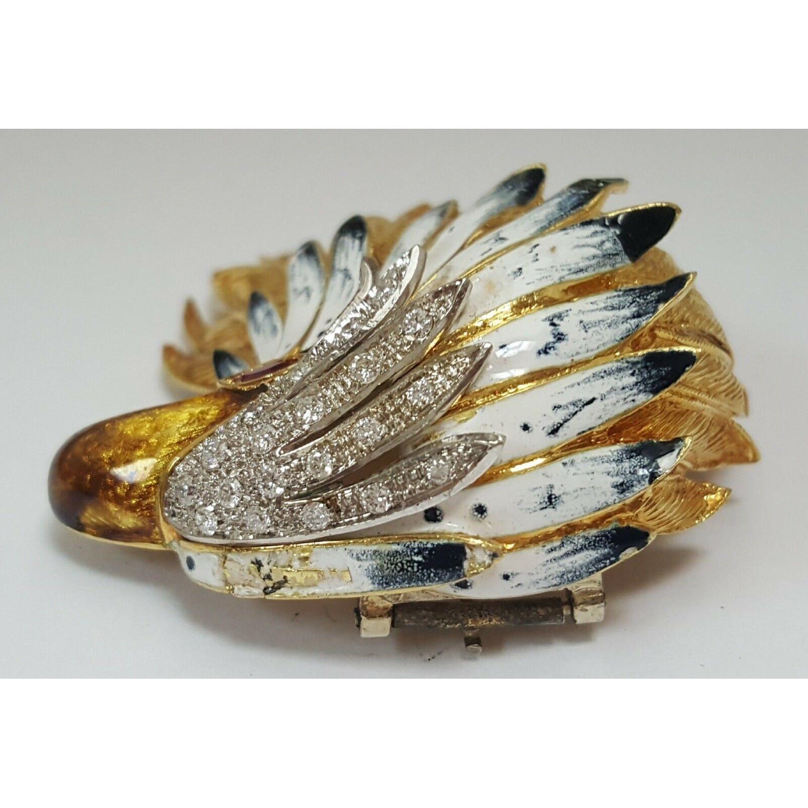 18k Yellow Gold Vintage Diamond Ruby Enamel Eagle Osprey Feather Bird Pin  Brooch | Barry's Pawn and Jewelry