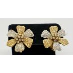 Vintage-18k-Two-Tone-White-Yellow-Gold-Flower-Pave-Diamond-Floral-Earrings-183788027974-7
