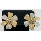 Vintage-18k-Two-Tone-White-Yellow-Gold-Flower-Pave-Diamond-Floral-Earrings-183788027974-5