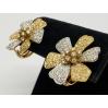 Vintage-18k-Two-Tone-White-Yellow-Gold-Flower-Pave-Diamond-Floral-Earrings-183788027974-8