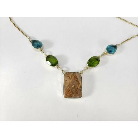 925-Sterling-Silver-Stainless-Steel-Blue-Green-Glass-Stone-Drop-Necklace-195-174306766971