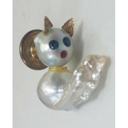 Vintage-14k-Yellow-Gold-Baroque-Pearl-Blue-Sapphire-Ruby-Cat-Kitten-Feline-Pin-173456991987
