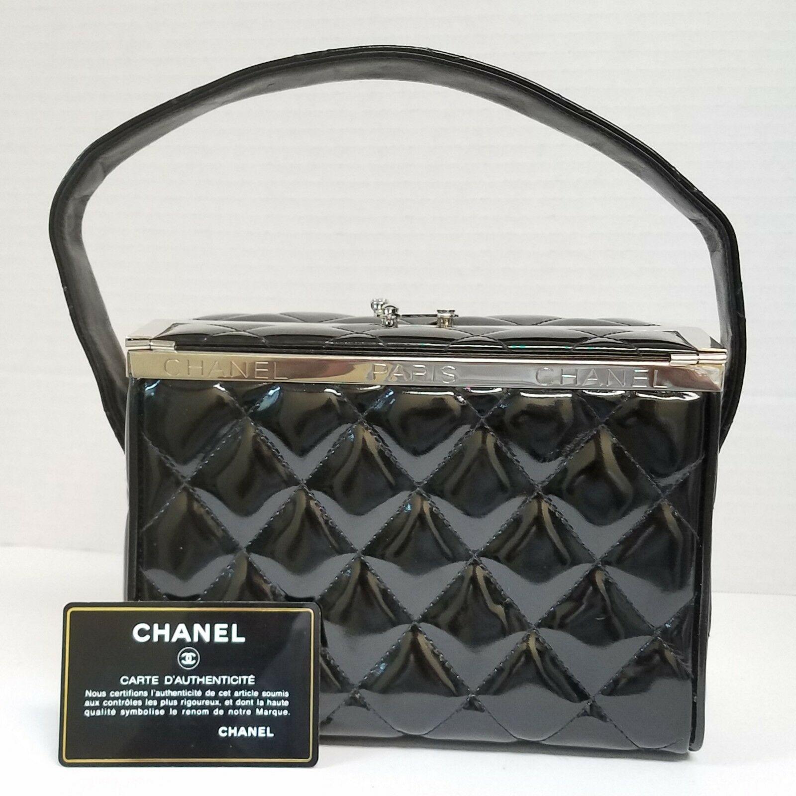 Chanel Vanity Hand Shoulder Box Bag Rare Vintage Quilted Purse