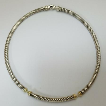 David-Yurman-925-Sterling-Silver-14k-Gold-Cable-Choker-Segmented-Necklace-173531523056