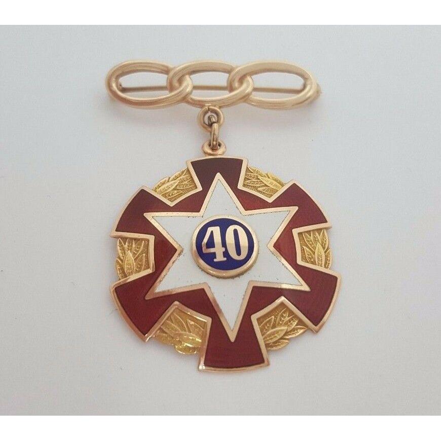 Antique Masonic 10K Gold IOOF Odd Fellows Enameled 40 Year Pin