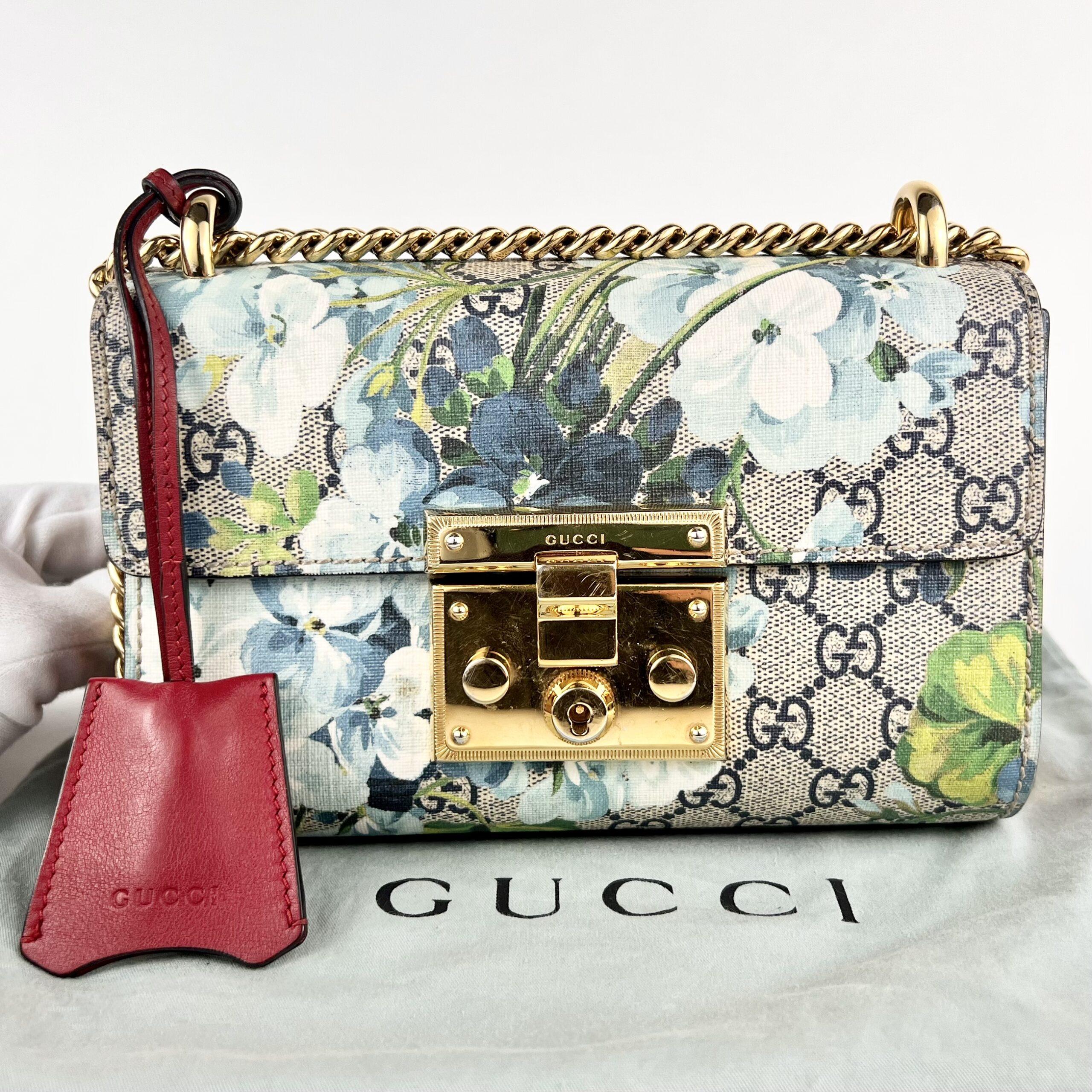 GUCCI Padlock leather and printed coated-canvas shoulder bag